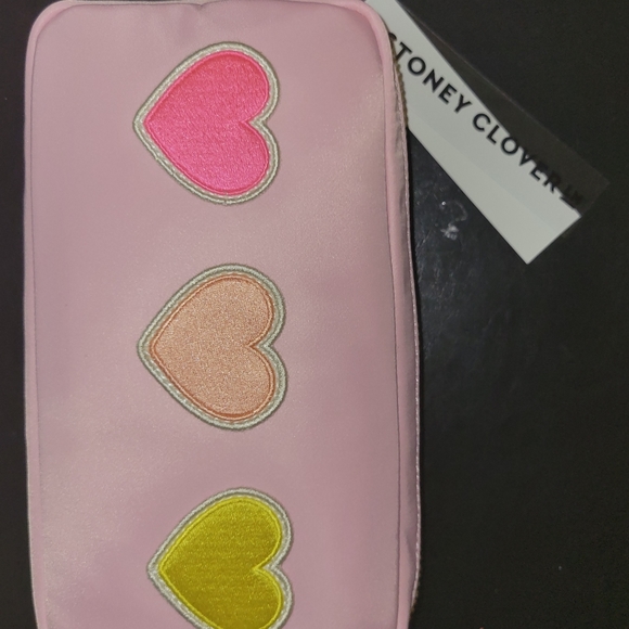 Stoney Clover Lane Flamingo Heart Embroidered Pouch NWT Pink Patches - Picture 5 of 6